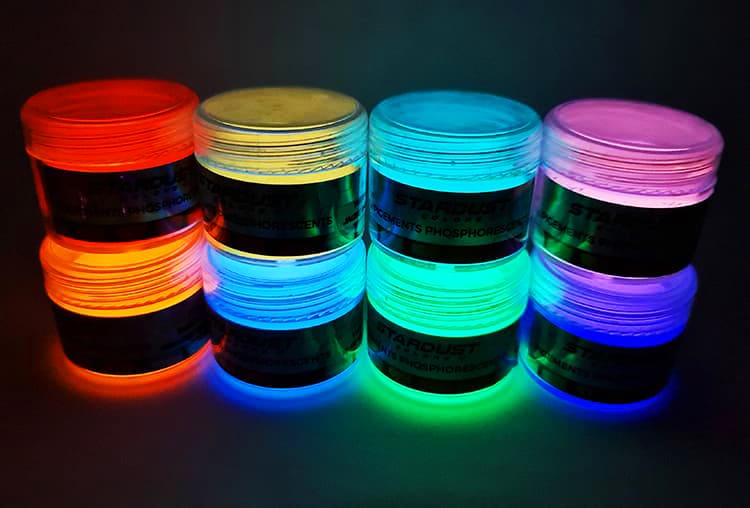 phosphorescents et non toxiques Sarcelle peinture fluo nuit fluo très brillante dans le noir pigments néons Stronzio Aluminato en pigments foncés Poudres fluorescentes professionnels 